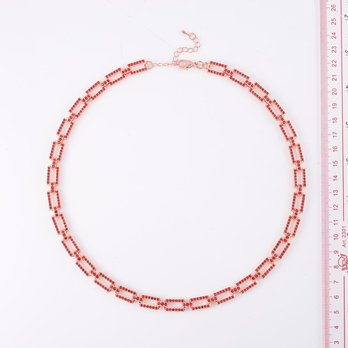 Red Color Austrian Crystal Link Necklace 20-22 Inches in Rosetone image number 6