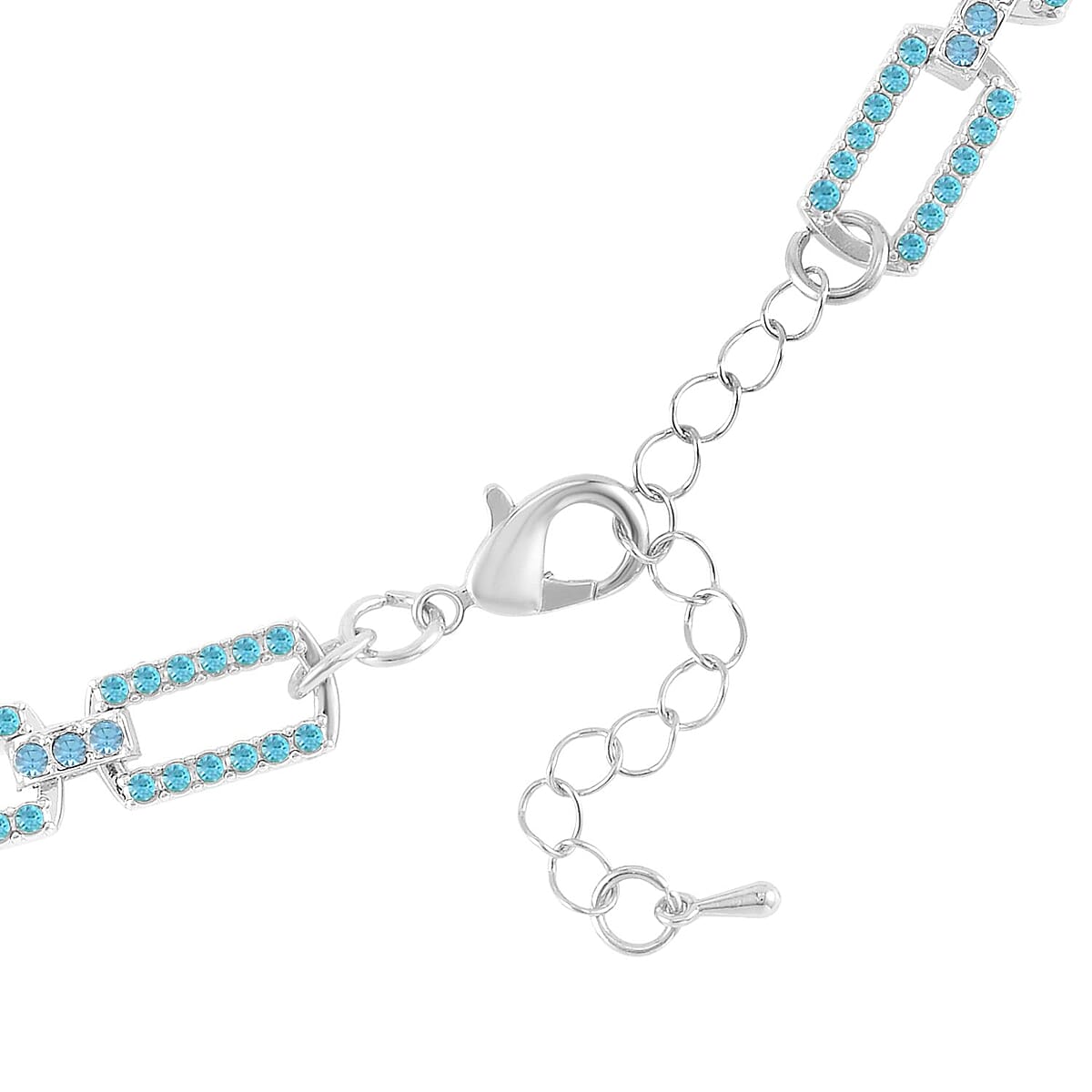 Aquamarine Blue Color Austrian Crystal Link Necklace 20-22 Inches in Silvertone image number 2