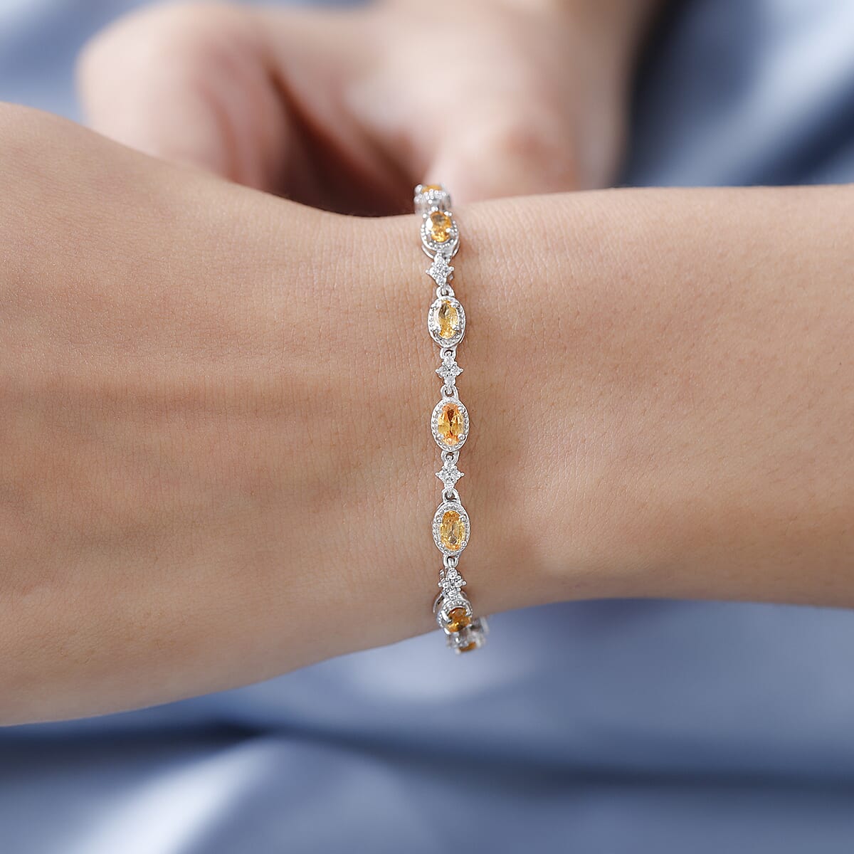 Viceroy Spessartine Garnet and White Zircon Bracelet in Platinum Over Sterling Silver (7.25 In) 5.60 ctw image number 2