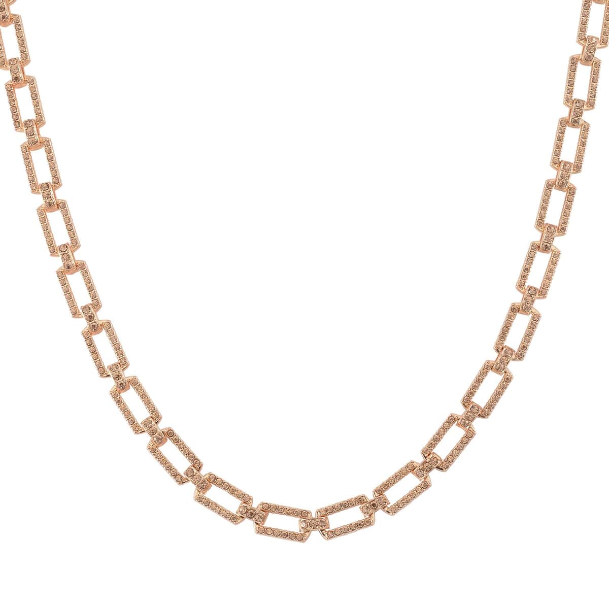 Champagne Austrian Crystal Link Necklace 20-22 Inches in Goldtone image number 2