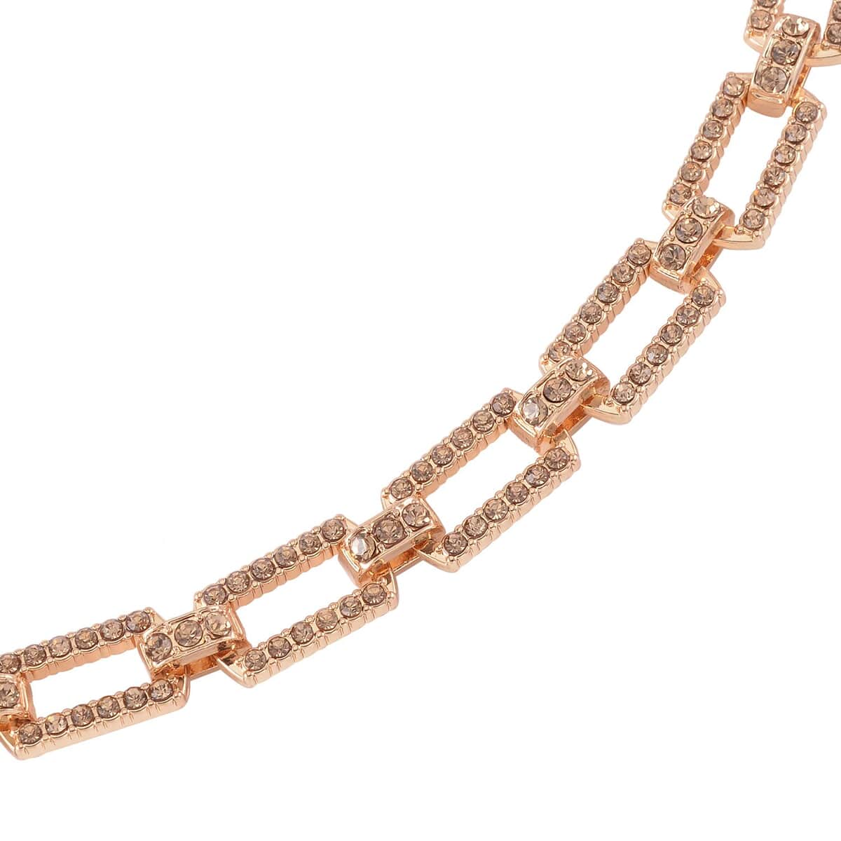 Champagne Austrian Crystal Link Necklace 20-22 Inches in Goldtone image number 3