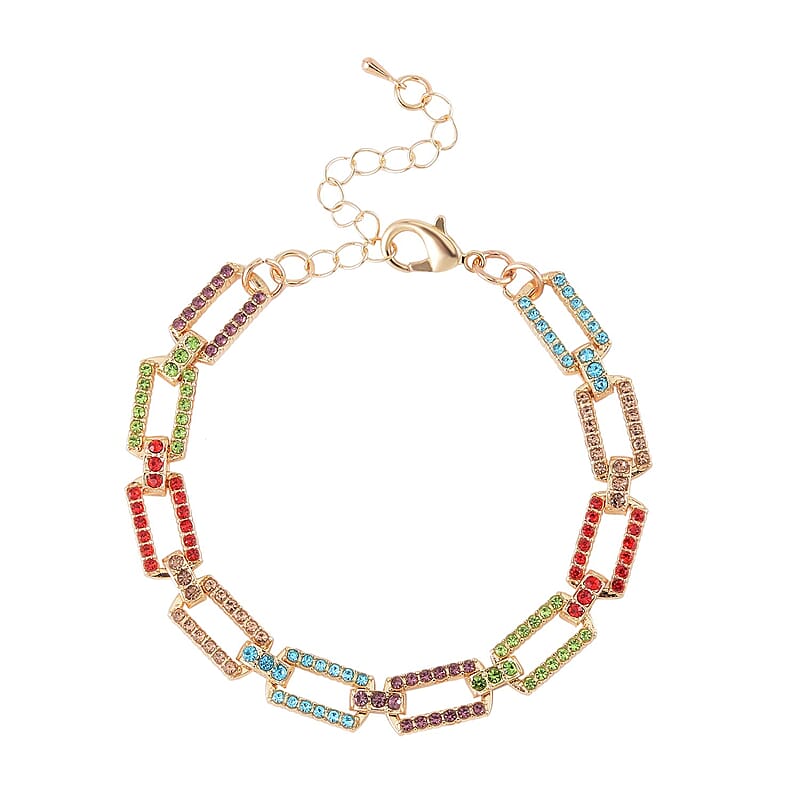 Multi Color Austrian Crystal Link Bracelet in Goldtone (7.50-9.5In)