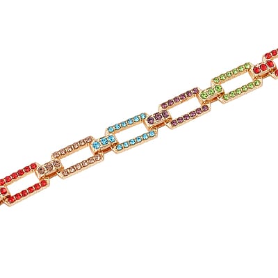 Multi Color Austrian Crystal Link Bracelet in Goldtone (7.50-9.5In)