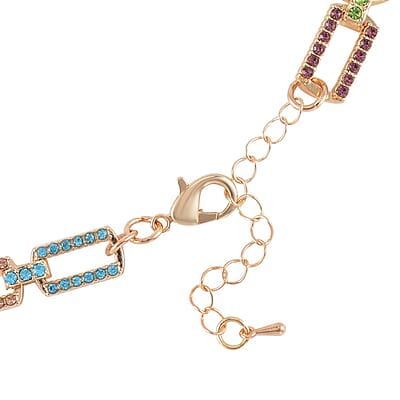 Multi Color Austrian Crystal Link Bracelet in Goldtone (7.50-9.5In)