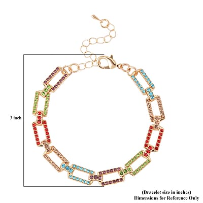 Multi Color Austrian Crystal Link Bracelet in Goldtone (7.50-9.5In)