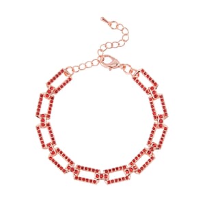 Red Austrian Crystal Link Bracelet in Rosetone (7.50-9.5In)