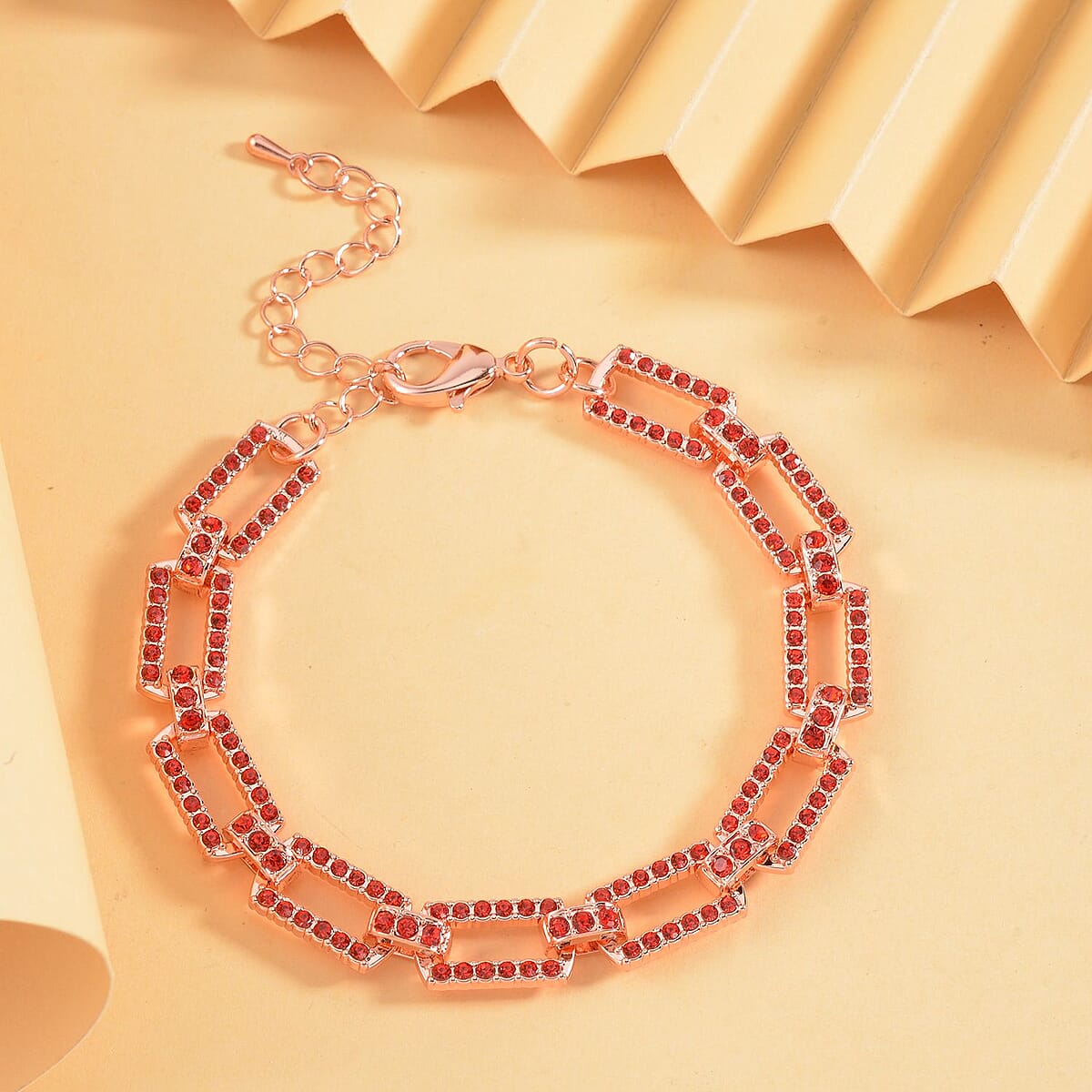 Red Austrian Crystal Link Bracelet in Rosetone (7.50-9.5In) image number 1