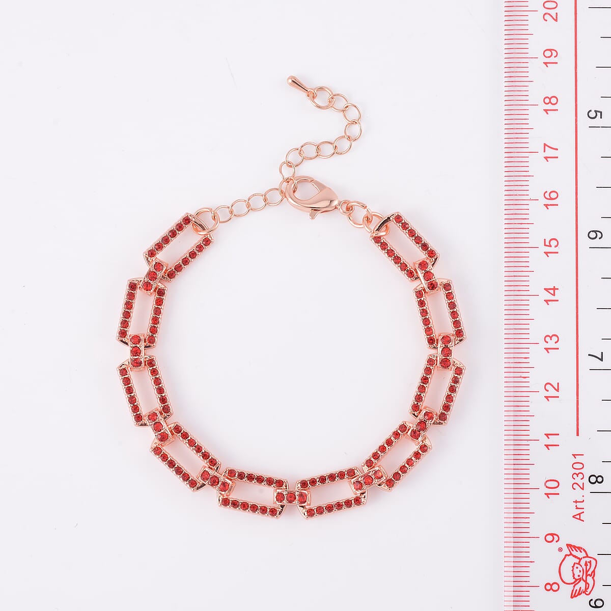 Red Austrian Crystal Link Bracelet in Rosetone (7.50-9.5In) image number 3