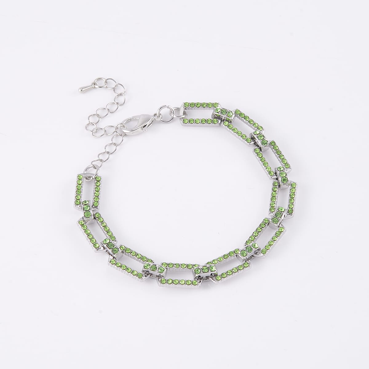 Neon Green Austrian Crystal Link Bracelet in Silvertone (7.50-9.5In) image number 1
