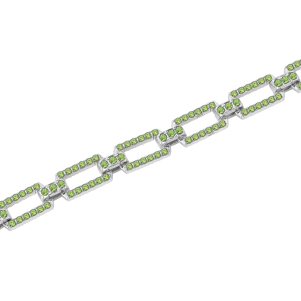 Neon Green Austrian Crystal Link Bracelet in Silvertone (7.50-9.5In) image number 2