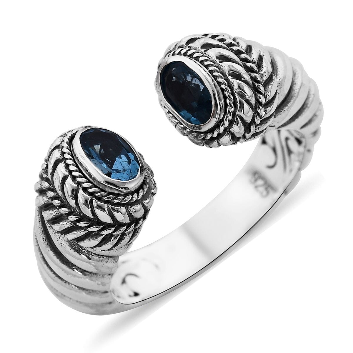 BALI LEGACY Swiss Blue Topaz Open Band Ring in Sterling Silver (Size 6.0) (7.80 g) 1.00 ctw image number 0