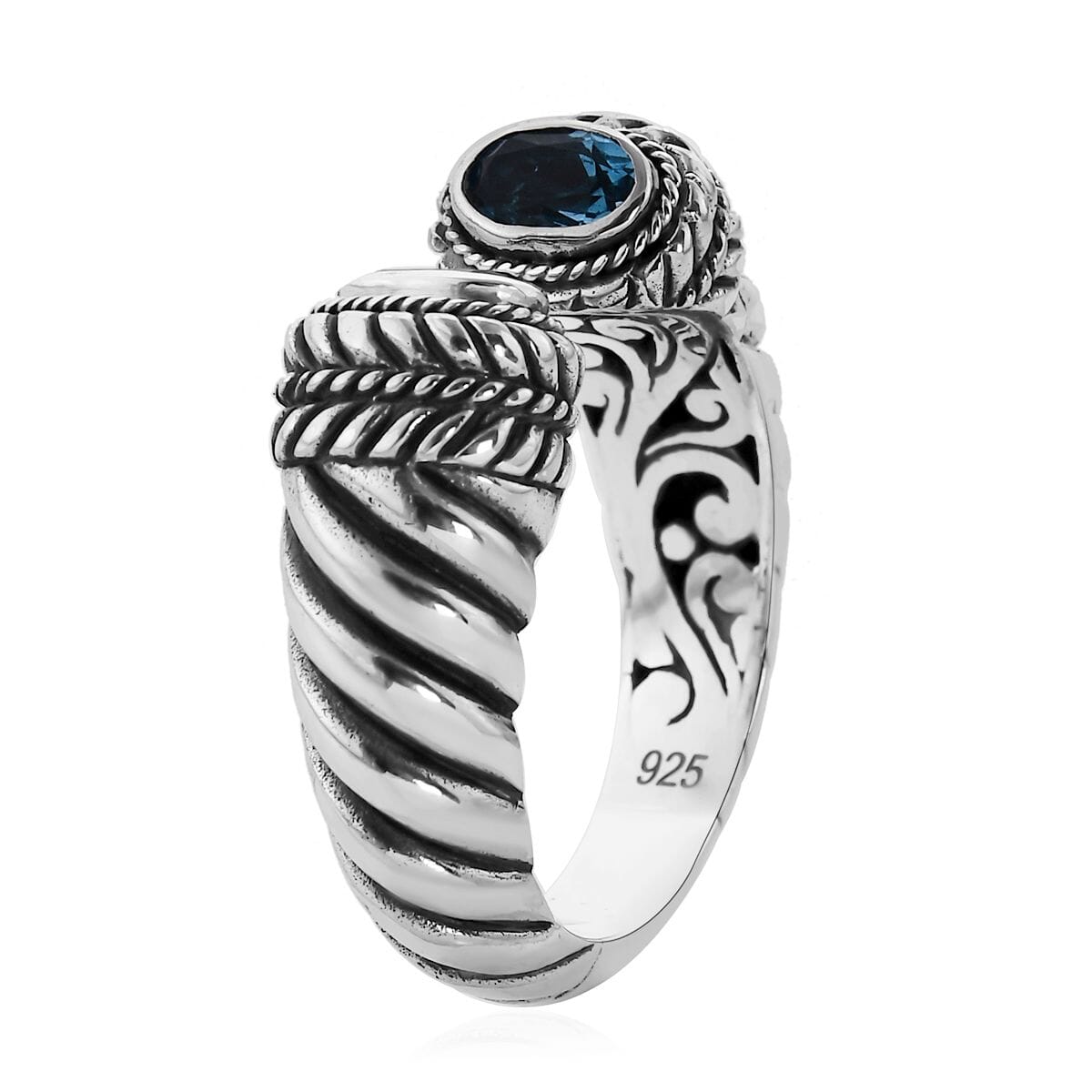 BALI LEGACY Swiss Blue Topaz Open Band Ring in Sterling Silver (Size 6.0) (7.80 g) 1.00 ctw image number 3
