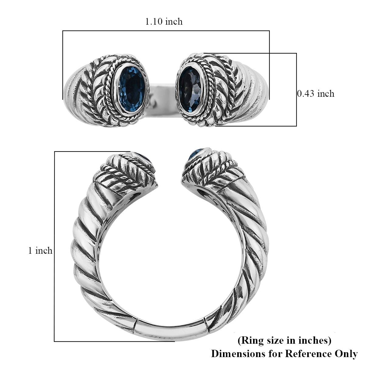BALI LEGACY Swiss Blue Topaz Open Band Ring in Sterling Silver (Size 6.0) (7.80 g) 1.00 ctw image number 5
