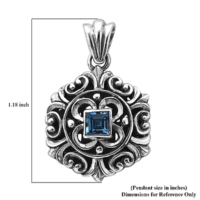 Bali Legacy Swiss Blue Topaz Floral Pendant in Sterling Silver 0.40 ctw