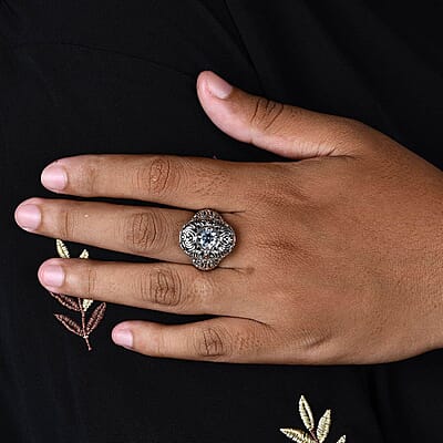 Bali Legacy Swiss Blue Topaz Floral Ring in 18K Yellow Gold and Sterling Silver (Size 10.0) (11.70 g) 1.50 ctw