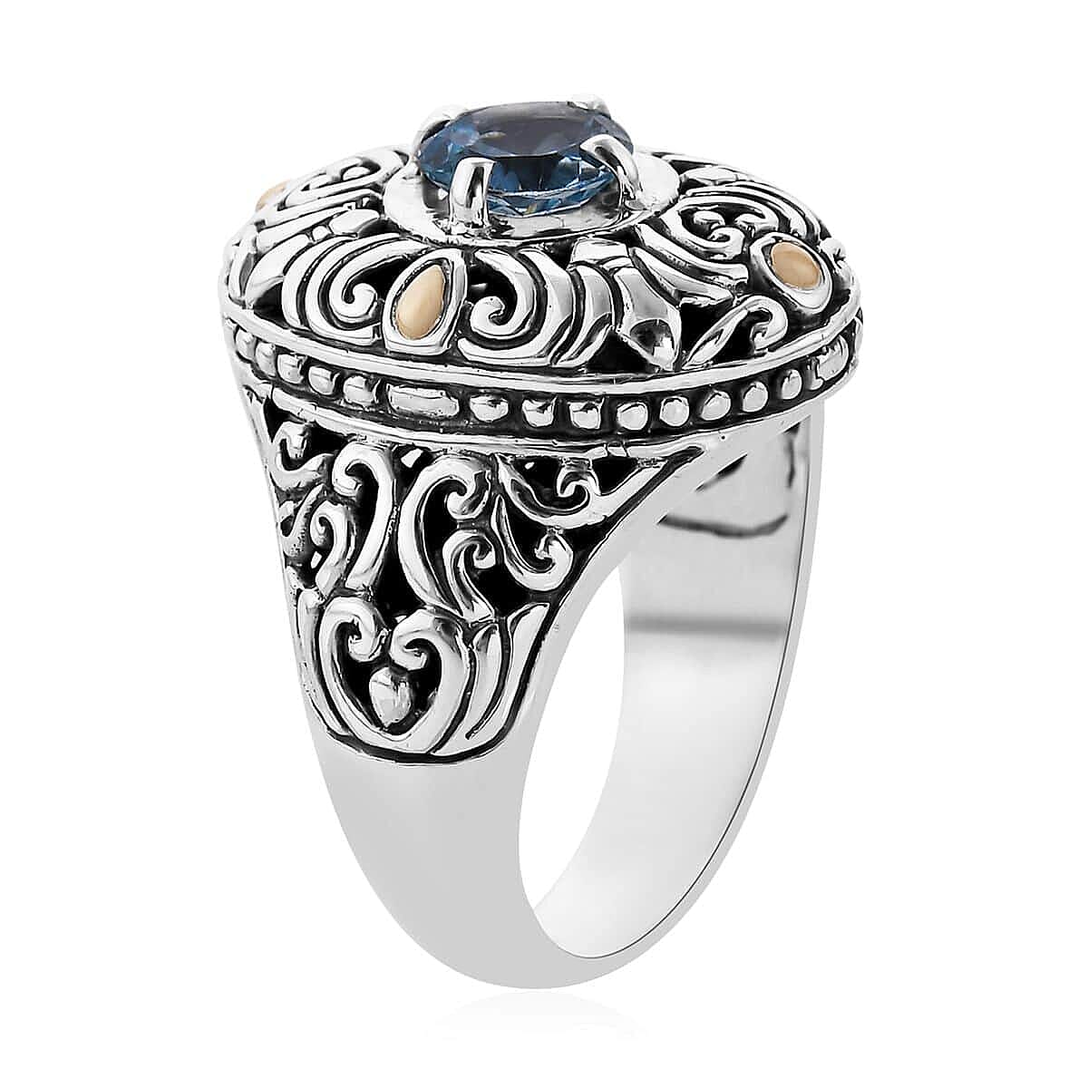 BALI LEGACY Swiss Blue Topaz Floral Ring in 18K Yellow Gold and Sterling Silver (Size 10.0) (11.70 g) 1.50 ctw image number 3