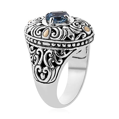 Bali Legacy Swiss Blue Topaz Floral Ring in 18K Yellow Gold and Sterling Silver (Size 10.0) (11.70 g) 1.50 ctw