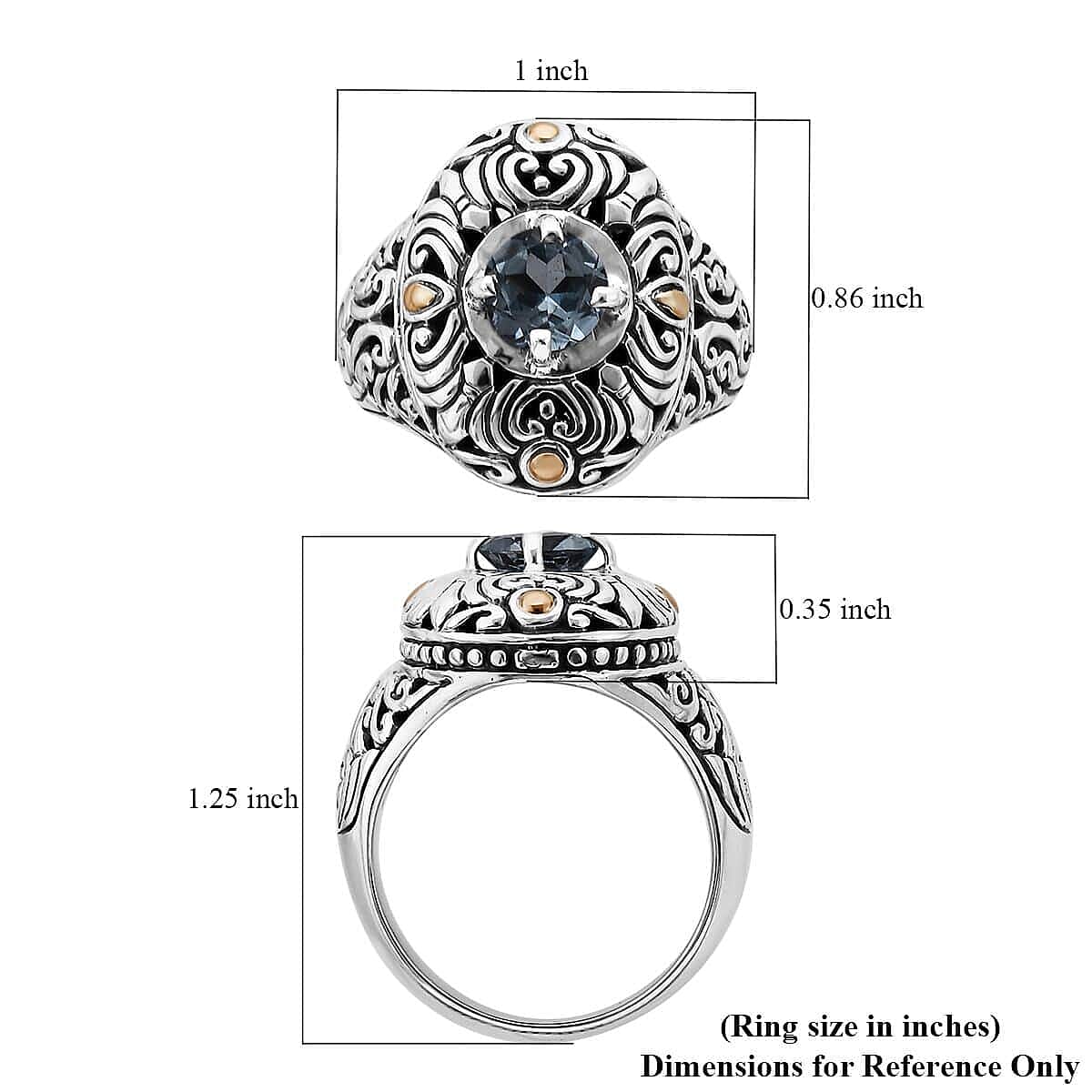 BALI LEGACY Swiss Blue Topaz Floral Ring in 18K Yellow Gold and Sterling Silver (Size 10.0) (11.70 g) 1.50 ctw image number 5
