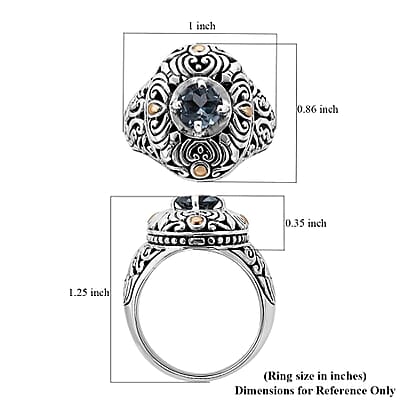 Bali Legacy Swiss Blue Topaz Floral Ring in 18K Yellow Gold and Sterling Silver (Size 10.0) (11.70 g) 1.50 ctw