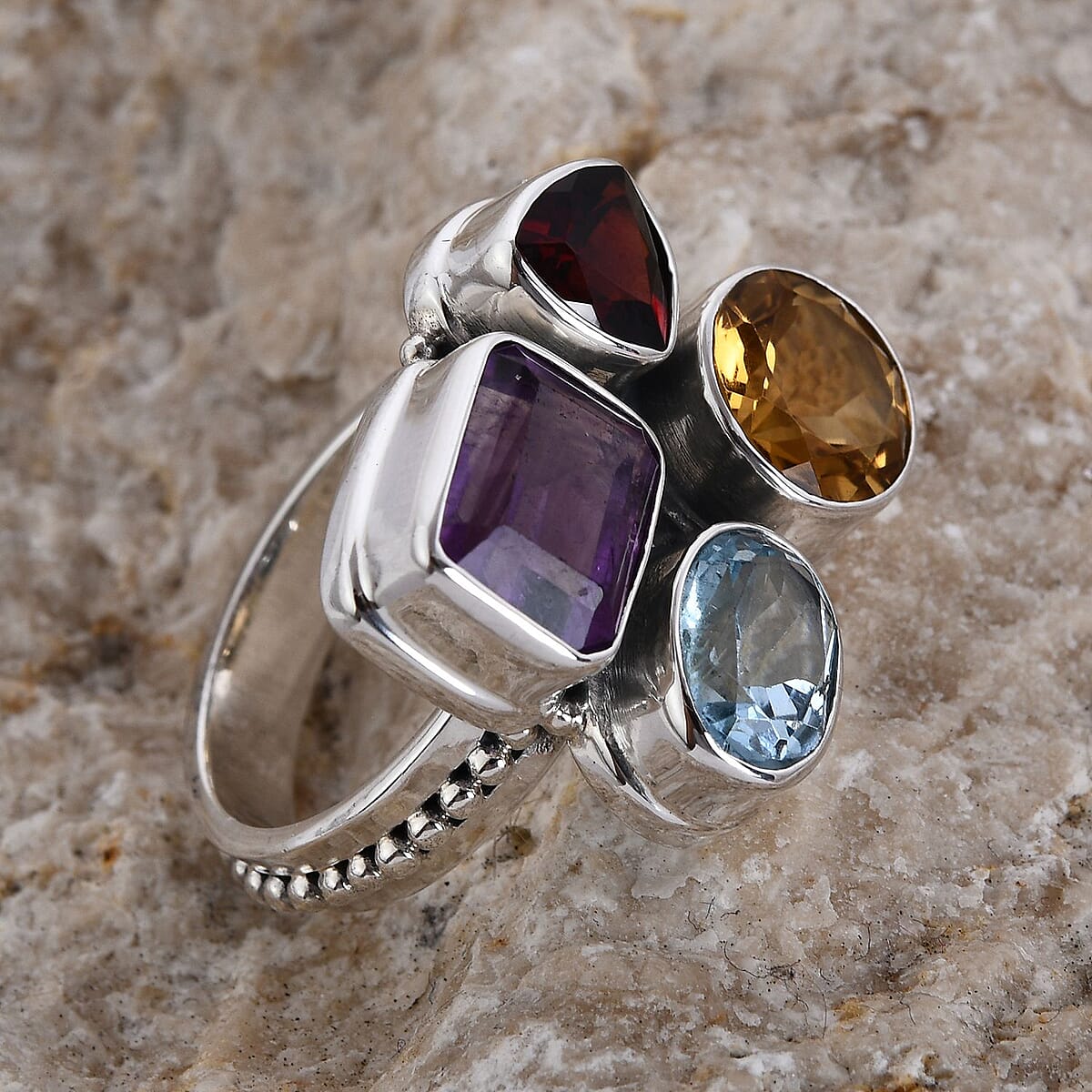BALI LEGACY Amethyst and Multi Gemstone Mixed Shapes Ring in Sterling Silver 7.50 Grams 8.20 ctw image number 1