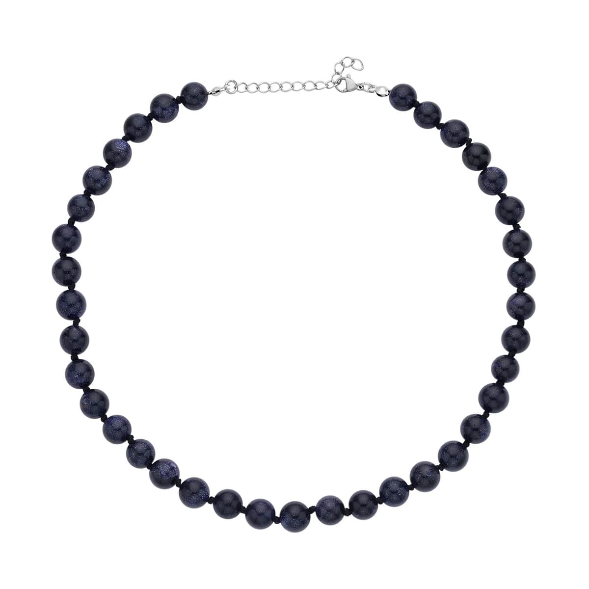 Blue Sandstone Beaded Knotted Necklace 18-20 Inches in Stainless Steel 227.50 ctw image number 0