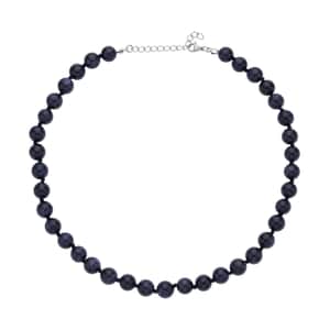 Blue Sandstone Beaded Knotted Necklace (18-20 Inches) in Stainless Steel 227.50 ctw , Tarnish-Free, Waterproof, Sweat Proof Jewelry