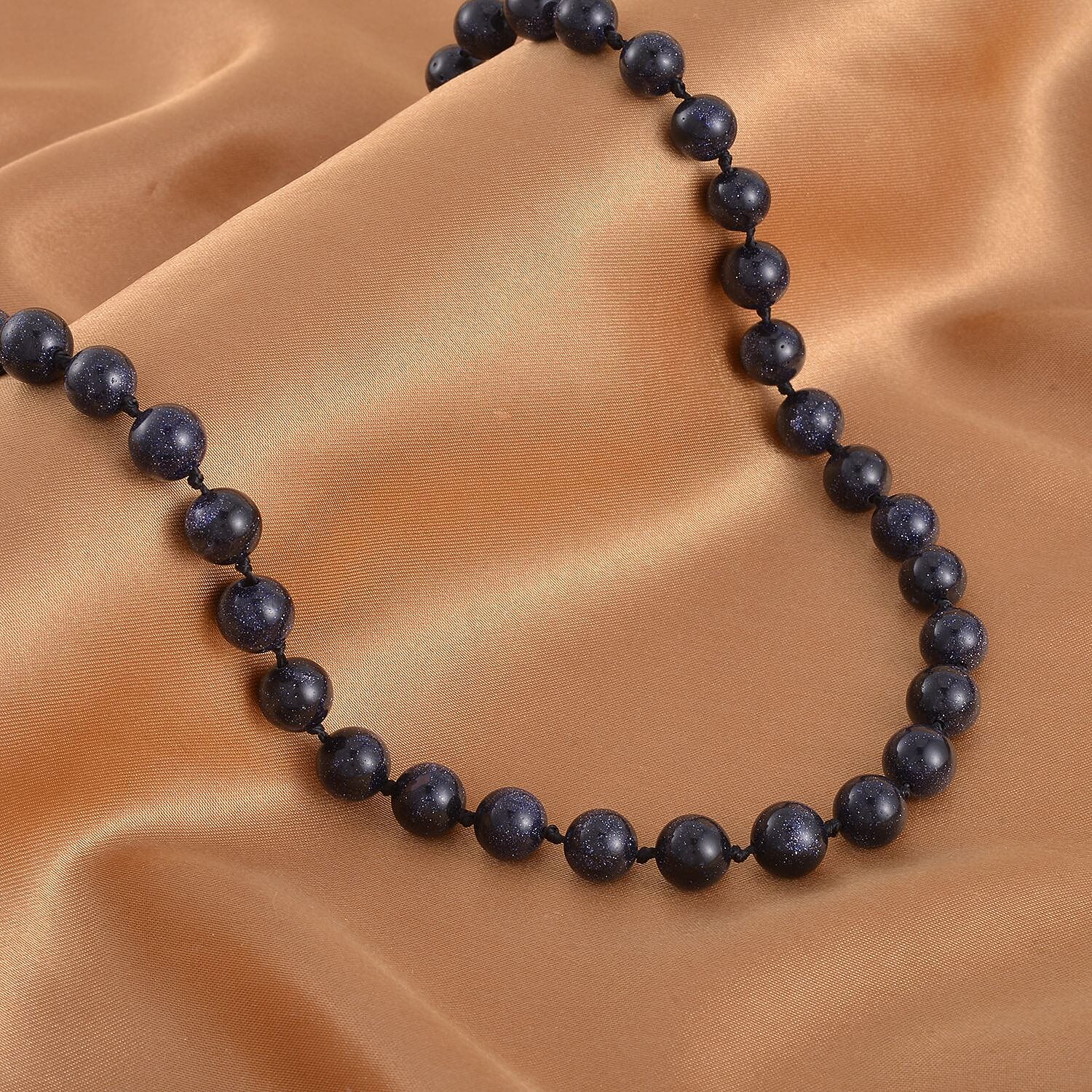 Blue Sandstone Beaded Knotted Necklace (18-20 Inches) in Stainless Steel 227.50 ctw , Tarnish-Free, Waterproof, Sweat Proof Jewelry