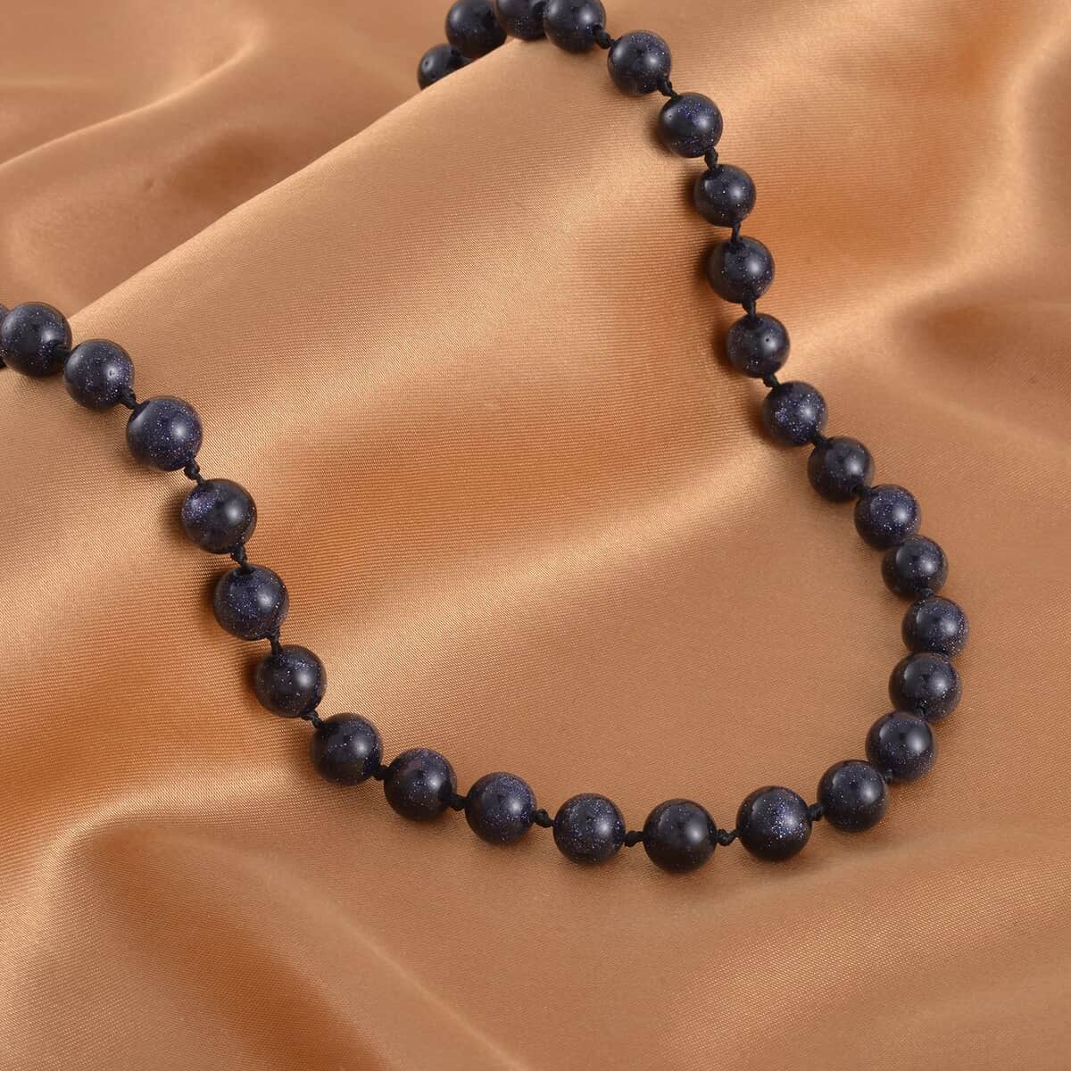 Blue Sandstone Beaded Knotted Necklace 18-20 Inches in Stainless Steel 227.50 ctw image number 1