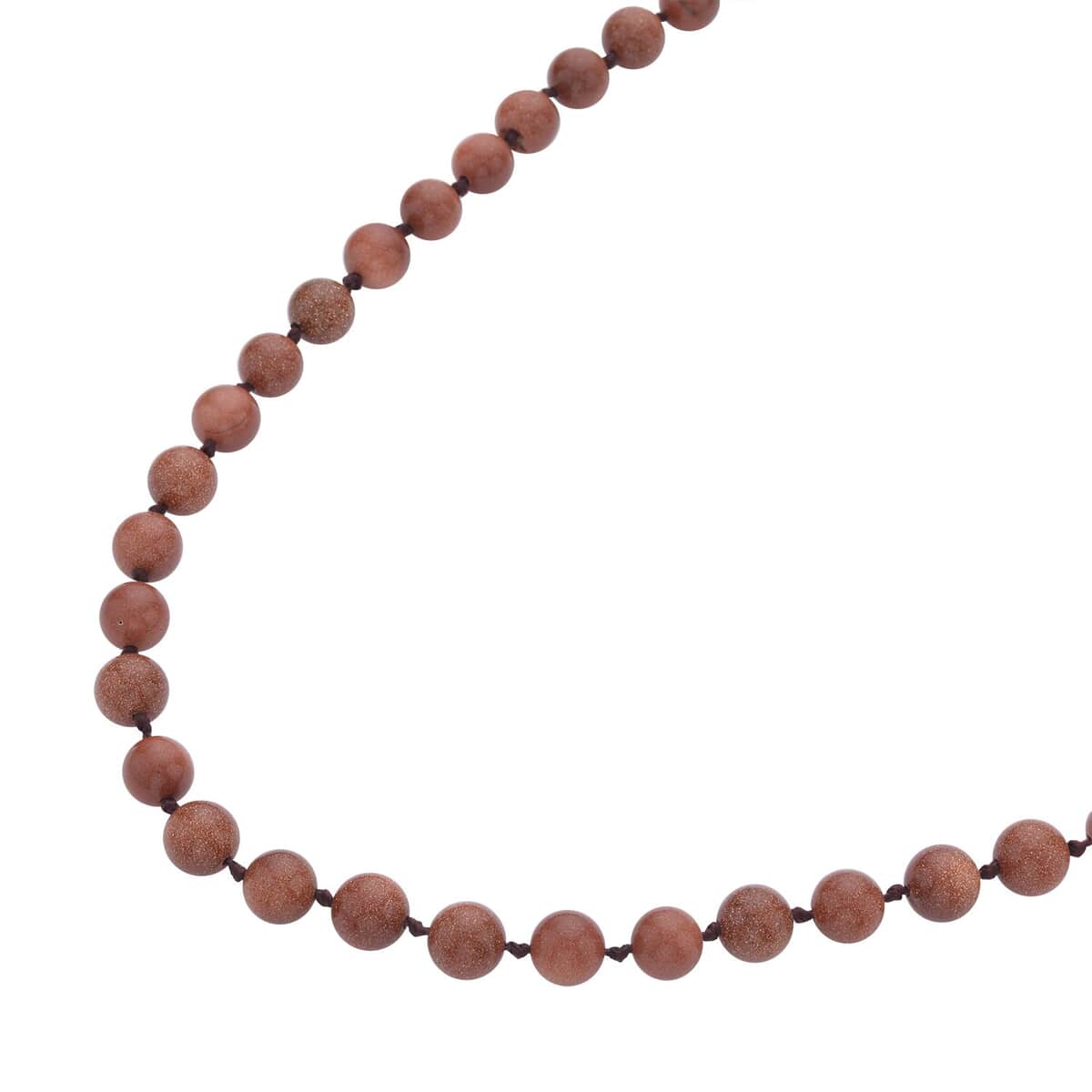 Gold Sandstone Beaded Knotted Necklace (18-20 Inches) in Stainless Steel 222.50 ctw , Tarnish-Free, Waterproof, Sweat Proof Jewelry image number 2