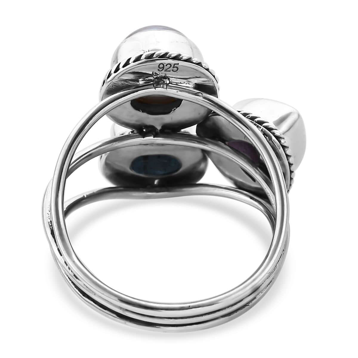 Mother’s Day Gift Bali Legacy Amethyst, Swiss Blue Topaz and Freshwater Pearl Mixed Shapes 3 Row Ring in Sterling Silver (Size 7.0) 2.65 ctw image number 4