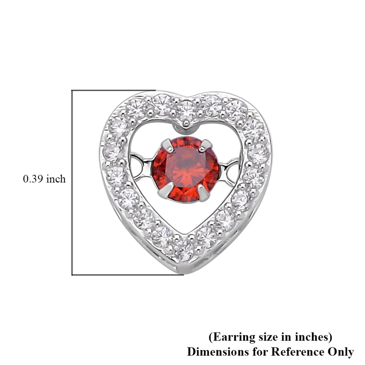 Simulated Red and White Diamond Heart Shape Dancing Earrings in Rhodium Over Sterling Silver 1.50 ctw image number 4