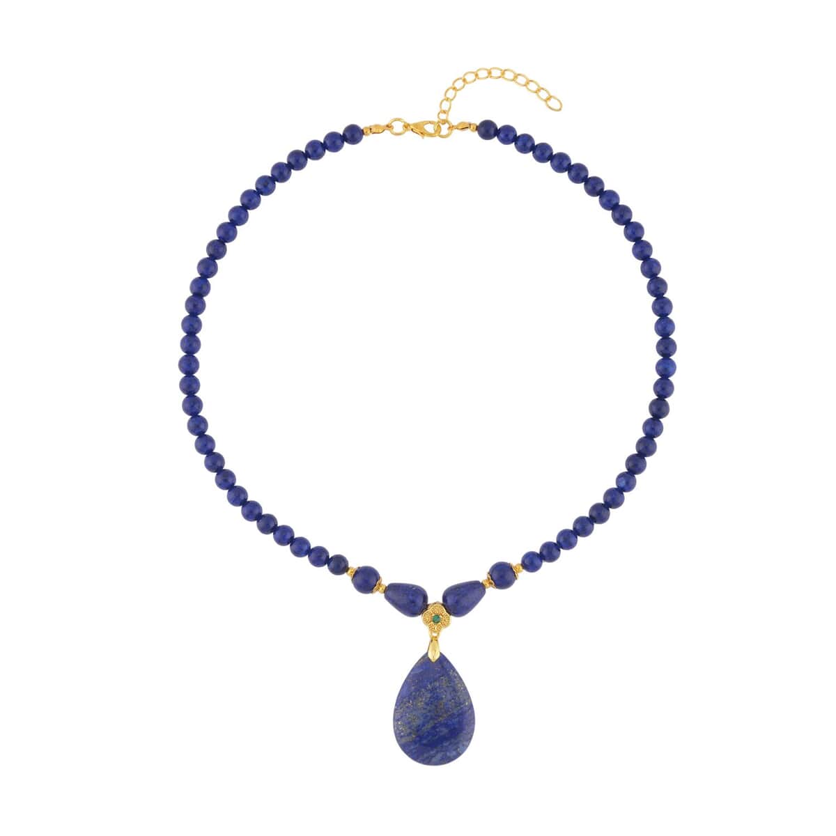 Lapis Lazuli and Simulated Emerald Beaded Necklace 18-20 Inches in Goldtone 161.00 ctw image number 0