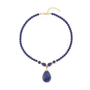 Lapis Lazuli and Simulated Emerald Beaded Necklace 18-20 Inches in Goldtone 161.00 ctw