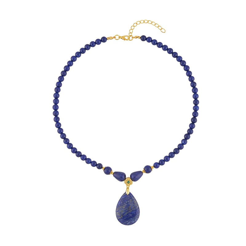 Lapis Lazuli and Simulated Emerald Beaded Necklace 18-20 Inches in Goldtone 161.00 ctw