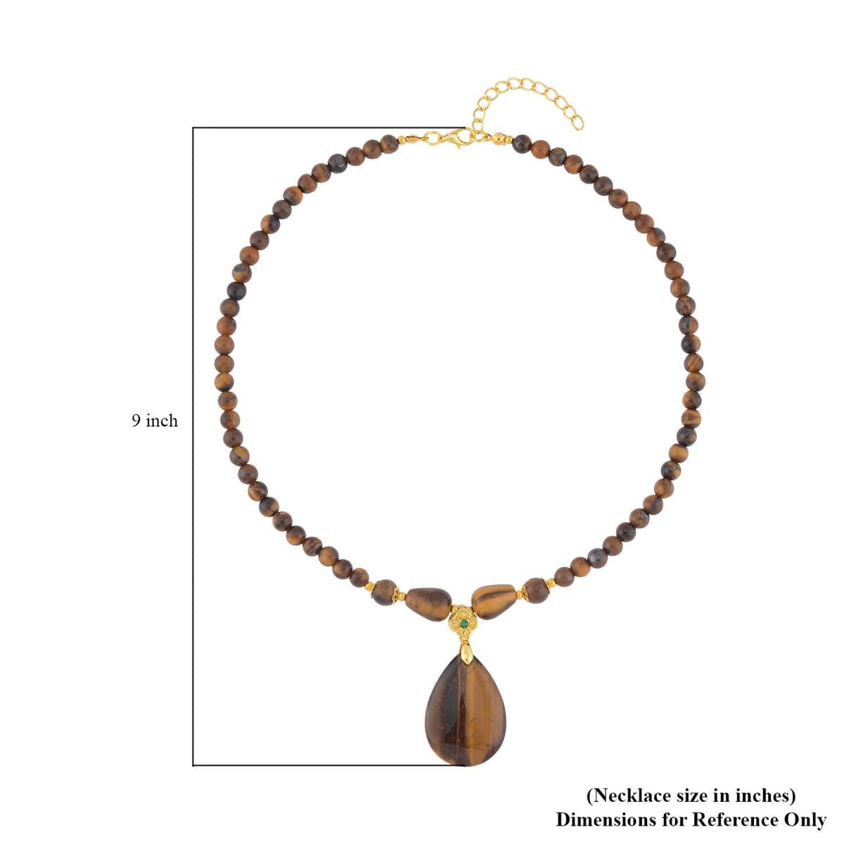 Tiger's Eye and Simulated Emerald Beaded Necklace 18-20 Inches in Goldtone 161.00 ctw image number 4