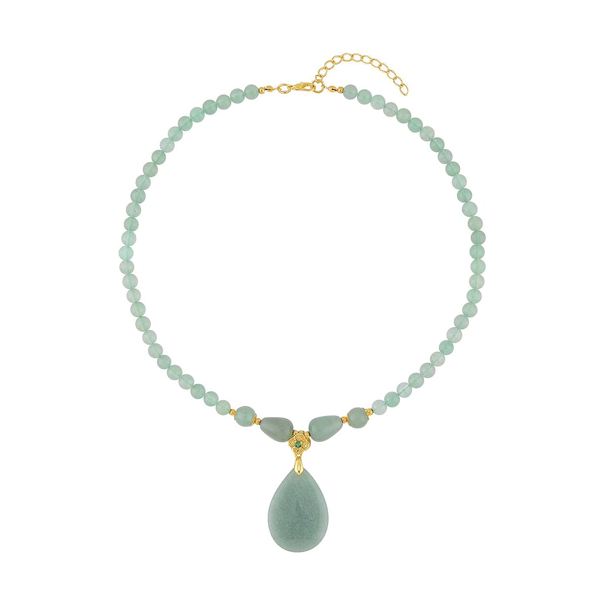 Green Aventurine and Simulated Emerald Beaded Necklace 18-20 Inches in Goldtone 157.50 ctw image number 0