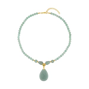 Green Aventurine and Simulated Emerald Beaded Necklace 18-20 Inches in Goldtone 157.50 ctw