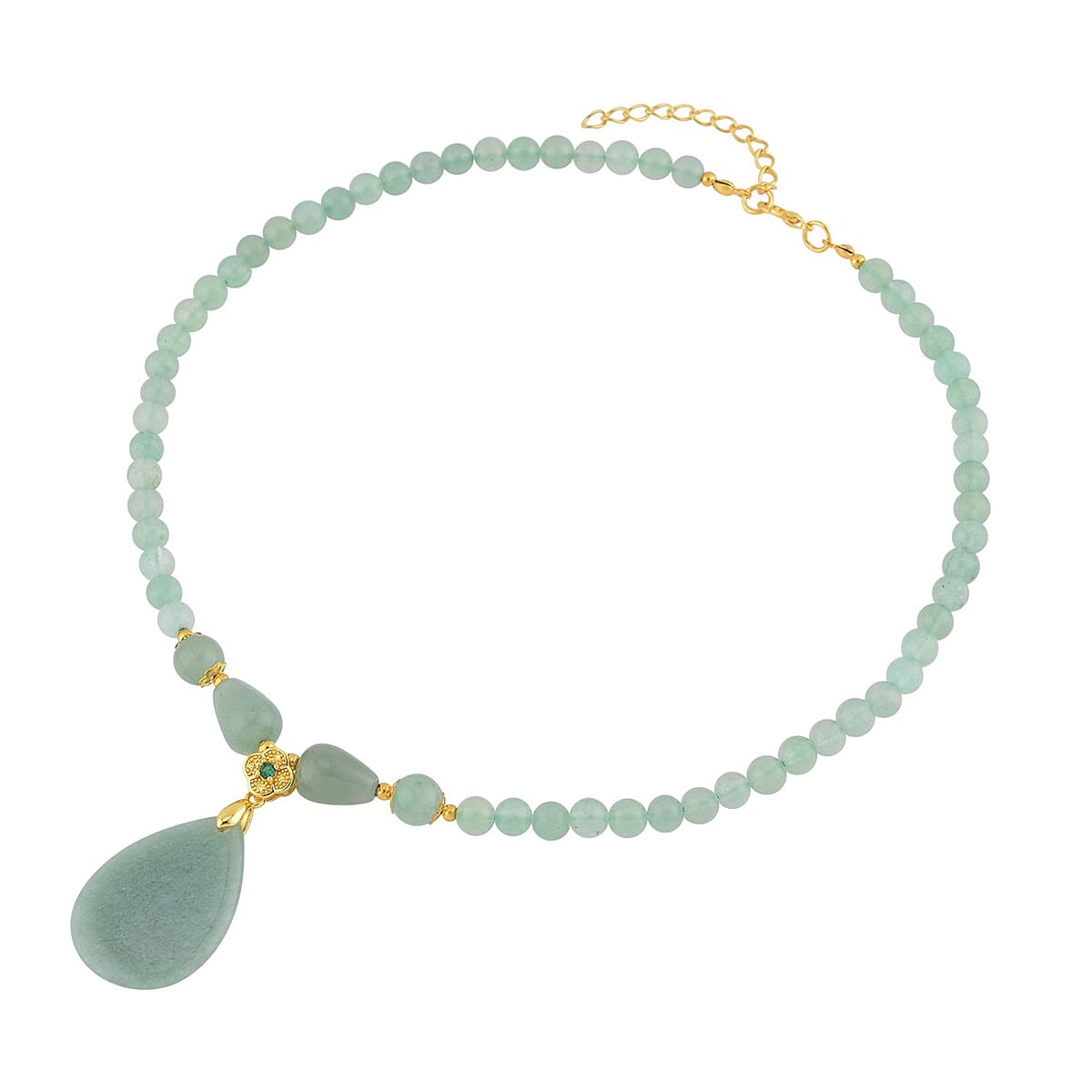 Green Aventurine and Simulated Emerald Beaded Necklace 18-20 Inches in Goldtone 157.50 ctw image number 2
