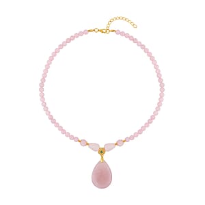 Galilea Rose Quartz and Simulated Emerald Beaded Necklace 18-20 Inches in Goldtone 157.50 ctw