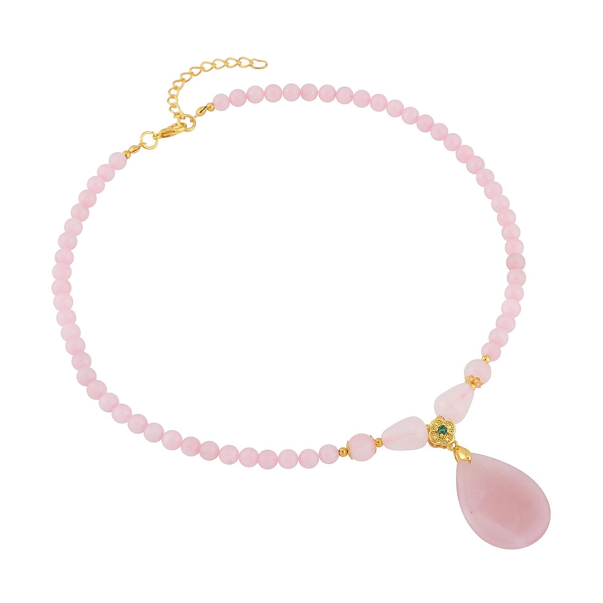 Galilea Rose Quartz and Simulated Emerald Beaded Necklace 18-20 Inches in Goldtone 157.50 ctw image number 2