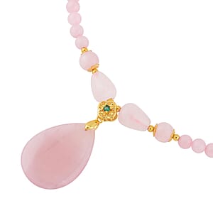 Galilea Rose Quartz and Simulated Emerald Beaded Necklace 18-20 Inches in Goldtone 157.50 ctw
