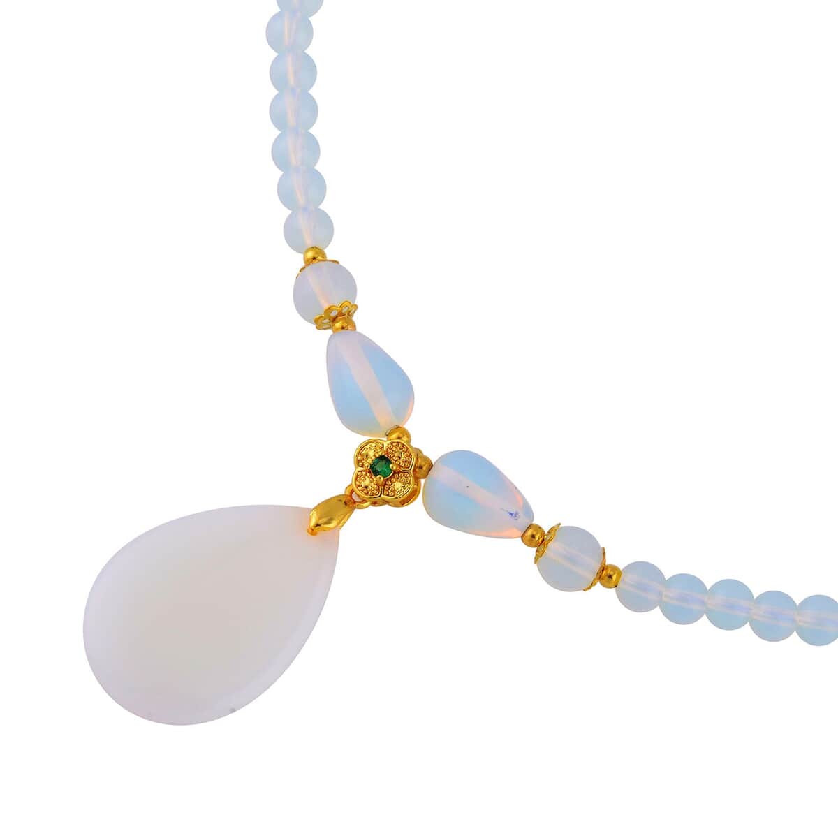 Opalite and Simulated Emerald Beaded Necklace 18-20 Inches in Goldtone 144.00 ctw image number 2