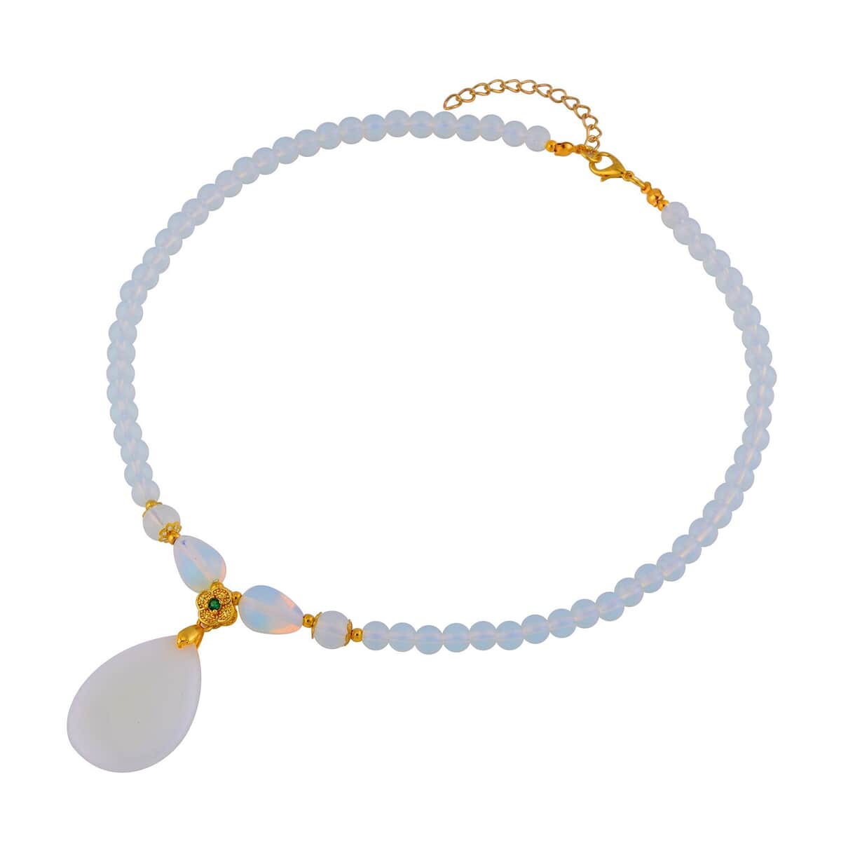 Opalite and Simulated Emerald Beaded Necklace 18-20 Inches in Goldtone 144.00 ctw image number 3