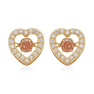Simulated Champagne and White Diamond Heart Shape Dancing Earrings in 14K Yellow Gold Over Sterling Silver 1.50 ctw