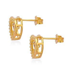 Simulated Champagne and White Diamond Heart Shape Dancing Earrings in 14K Yellow Gold Over Sterling Silver 1.50 ctw