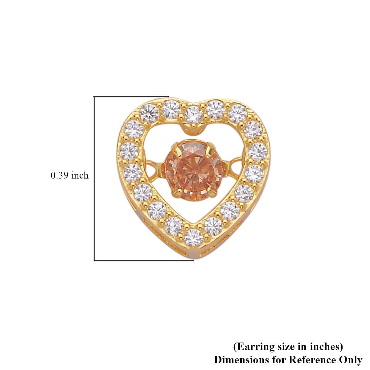 Simulated Champagne and White Diamond Heart Shape Dancing Earrings in 14K Yellow Gold Over Sterling Silver 1.50 ctw image number 4