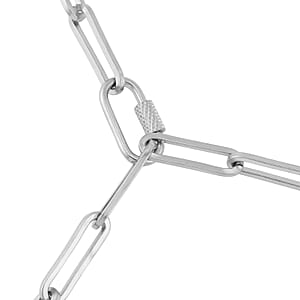 White Glass Lariat Necklace (22 Inches) in Stainless Steel , Tarnish-Free, Waterproof, Sweat Proof Jewelry