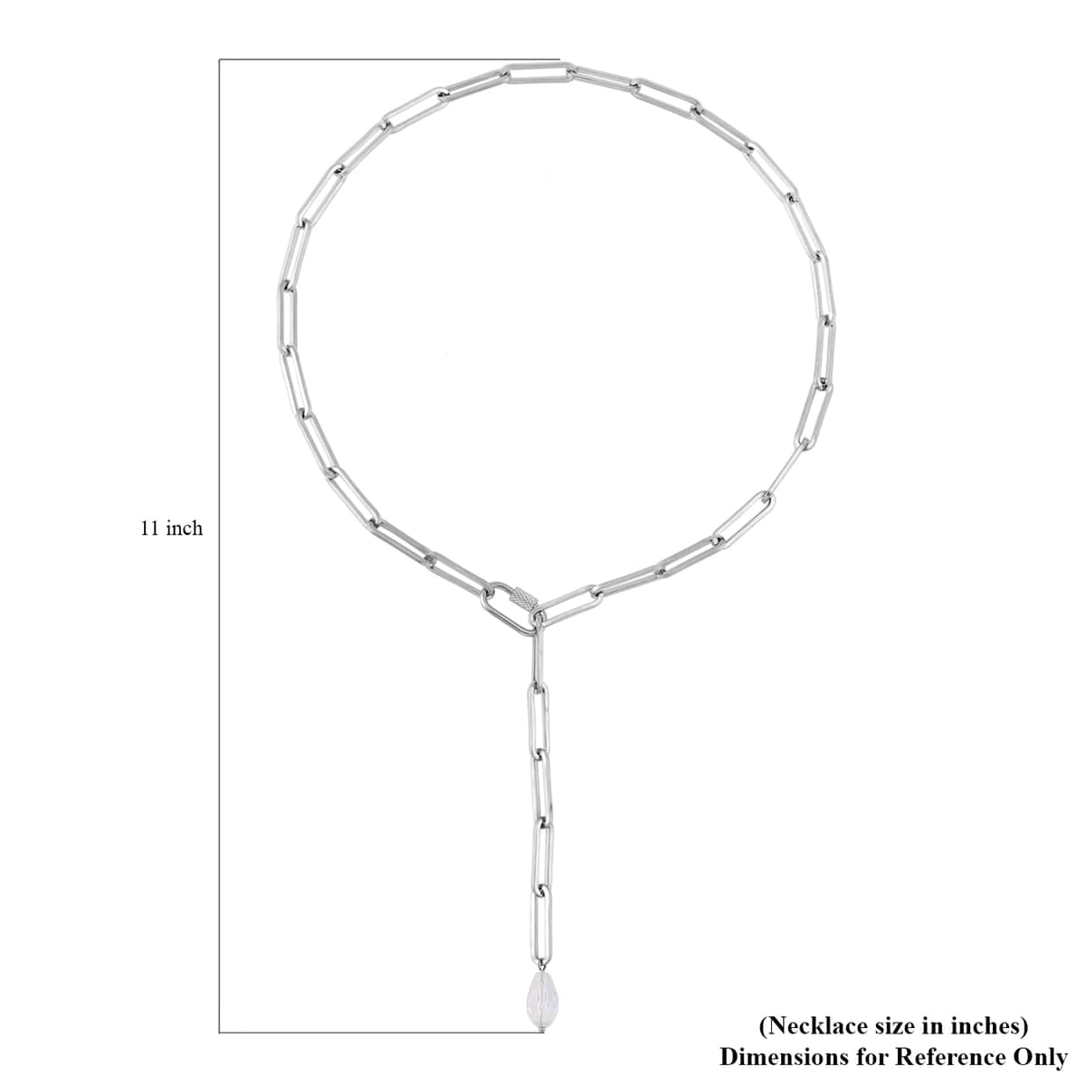 White Glass Lariat Necklace 22 Inches in Stainless Steel image number 3