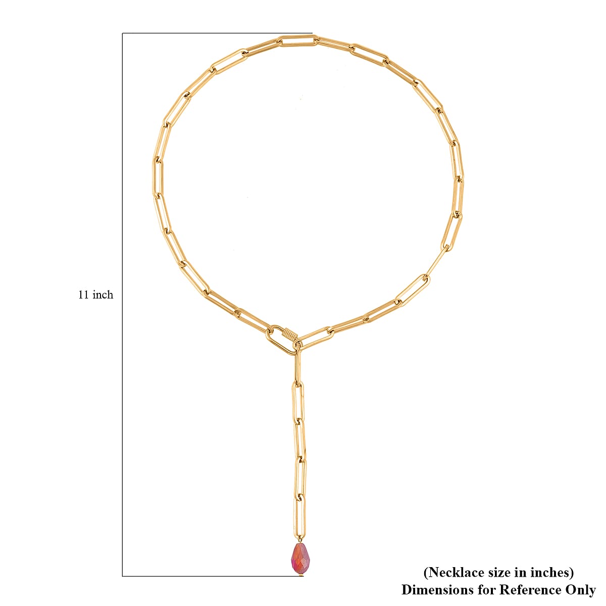 Red Glass Lariat Necklace (22 Inches) in ION Plated YG Stainless Steel , Tarnish-Free, Waterproof, Sweat Proof Jewelry image number 3