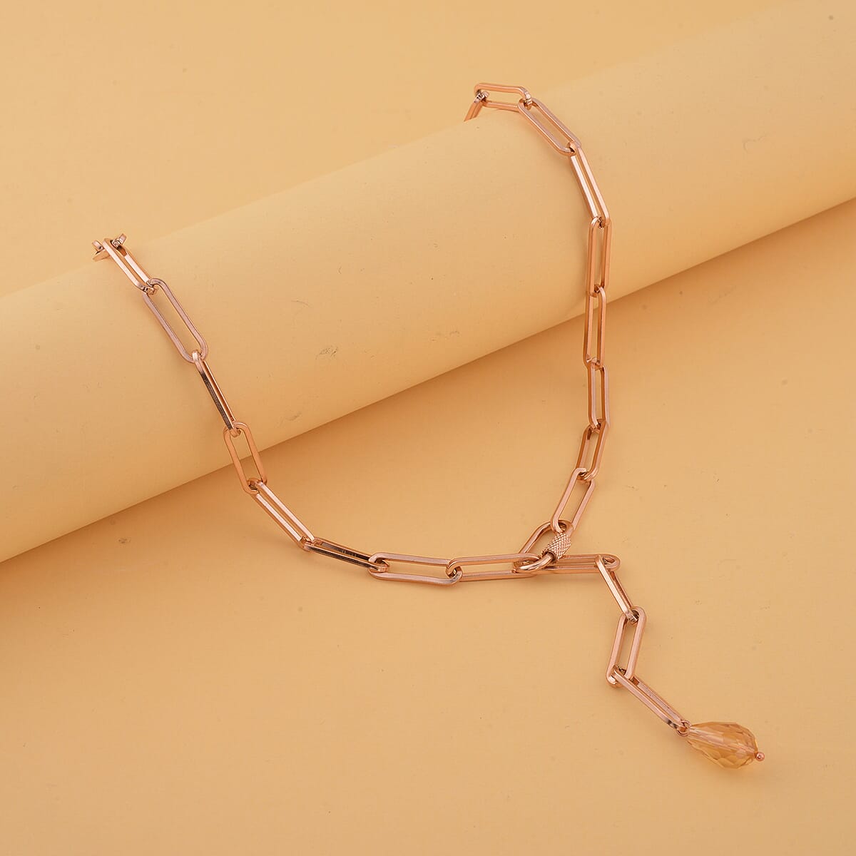 Champagne Glass Lariat Necklace (22 Inches) in ION Plated RG Stainless Steel , Tarnish-Free, Waterproof, Sweat Proof Jewelry image number 1